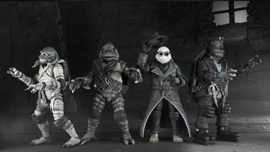 Pre-order December 2024/Jan 2025 NECA Universal Monsters Teenage Mutant Ninja Turtles Black & White 7" Action Figures 4-Pack